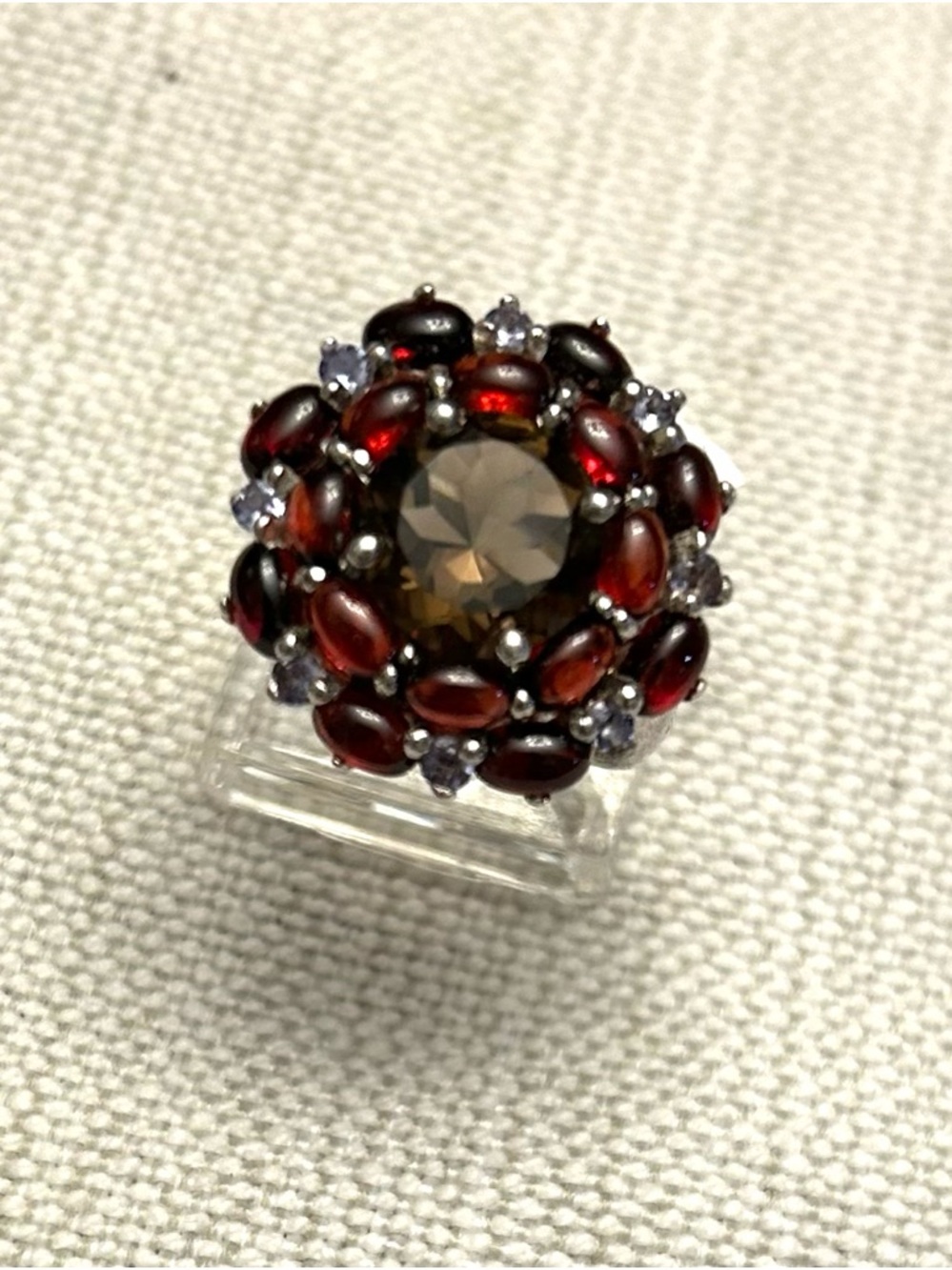 Sterling Silver Red Garnet Cluster Cocktail Ring